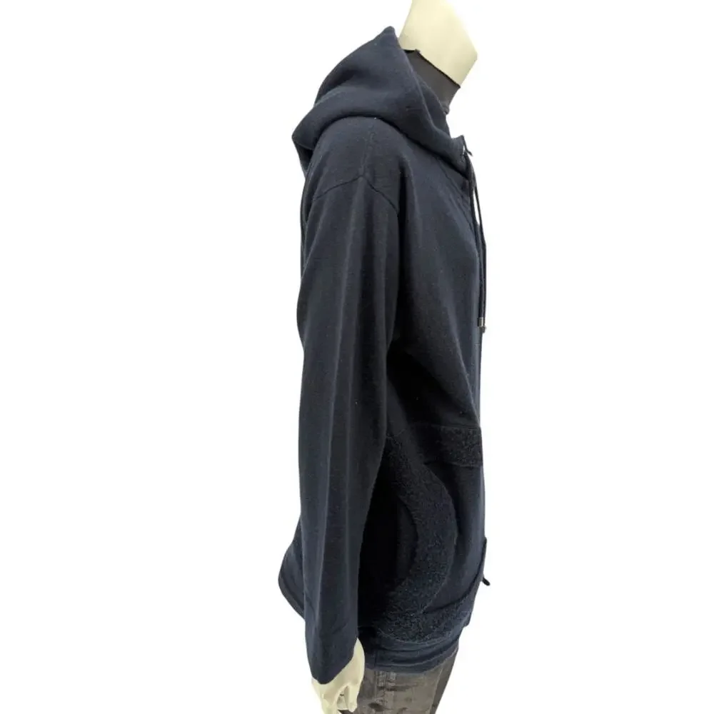 Chanel Navy Blue Cashmere Hoodie with Silver Hardware – Size 36